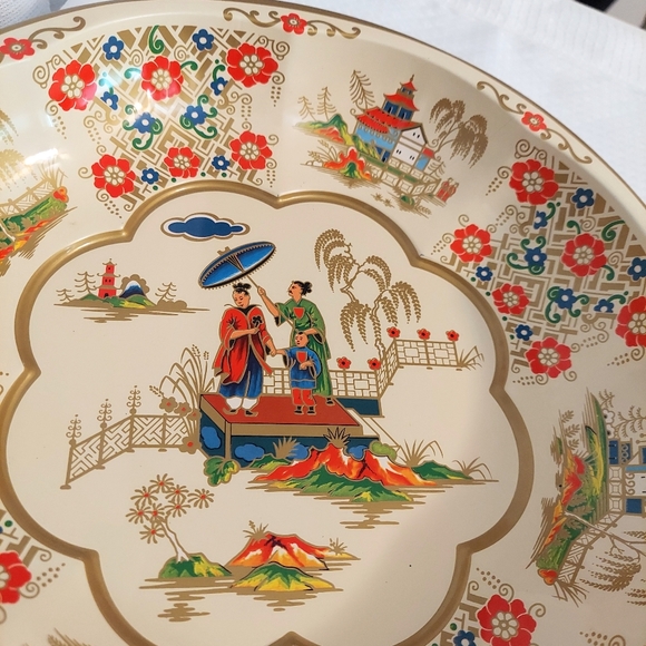 Vintage Daher Ware Metal Tray Asian Oriental Scene Decorated Plate England 1971 - Picture 4 of 8